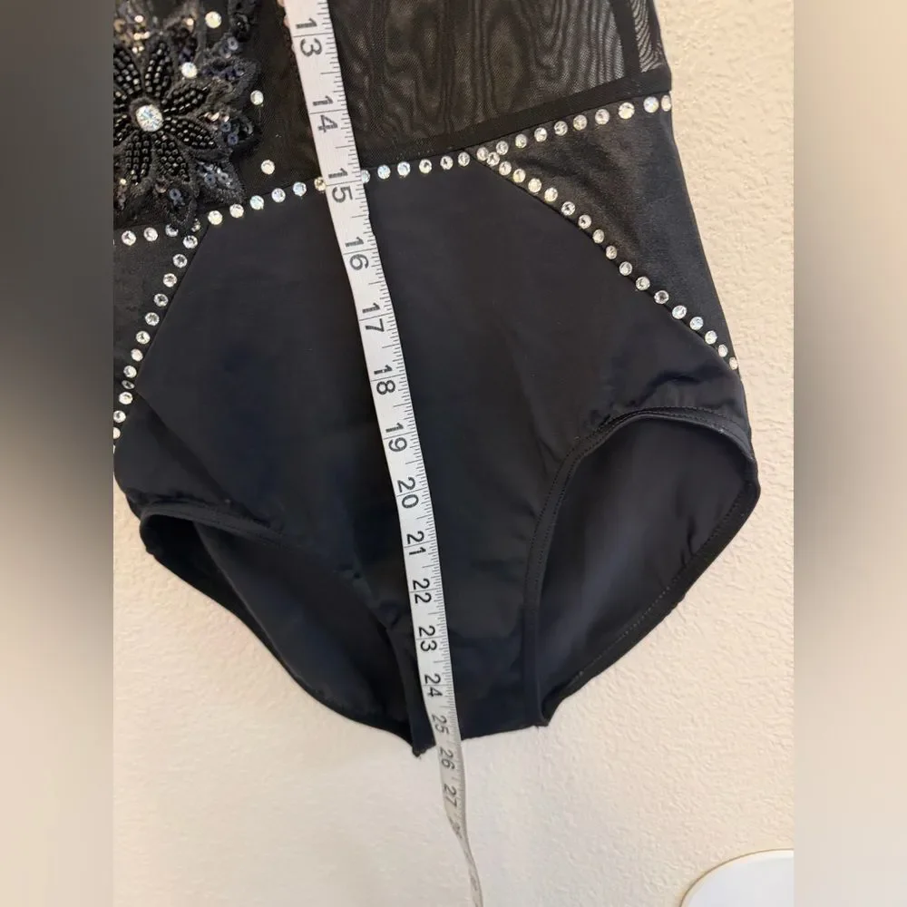 WEISSMAN custom solo Ivy Sky Dance Costume black Crystal Leotard MT10430 XSA